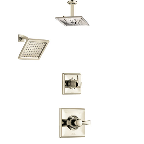 Delta Dryden Polished Nickel Finish Shower System with Control Handle, 3-Setting Diverter, Showerhead, and Ceiling Mount Showerhead SS142511PN4