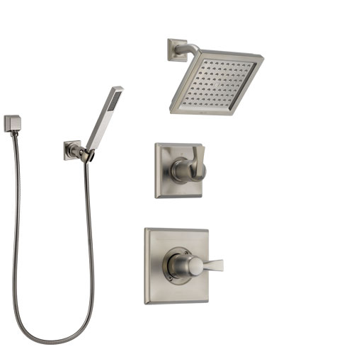 Delta Dryden Stainless Steel Finish Shower System with Control Handle, 3-Setting Diverter, Showerhead, and Hand Shower with Wall Bracket SS142511SS4