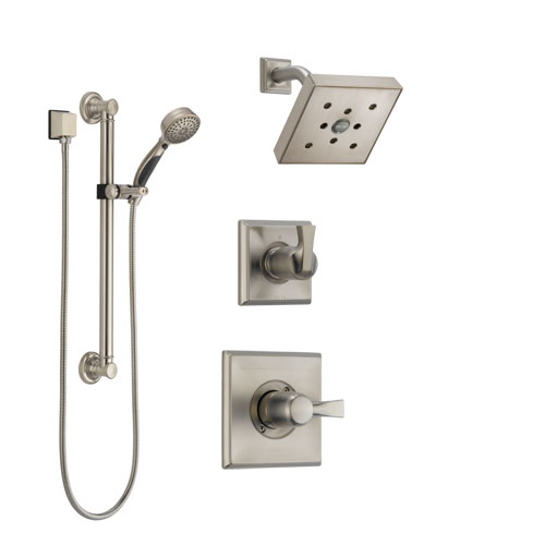 Delta Dryden Stainless Steel Finish Shower System with Control Handle, 3-Setting Diverter, Showerhead, and Hand Shower with Grab Bar SS142512SS3