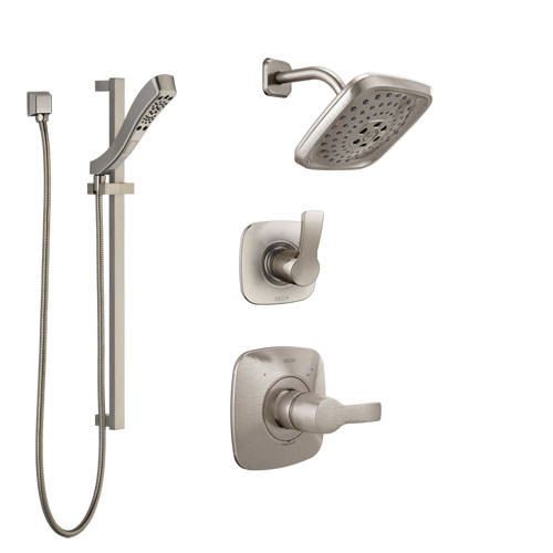 Delta Tesla Stainless Steel Finish Shower System with Control Handle, 3-Setting Diverter, Showerhead, and Hand Shower with Slidebar SS14252SS4