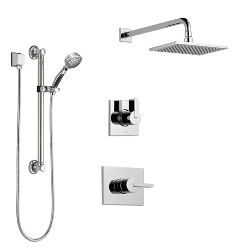 Delta Vero Chrome Finish Shower System with Control Handle, 3-Setting Diverter, Showerhead, and Hand Shower with Grab Bar SS1425313