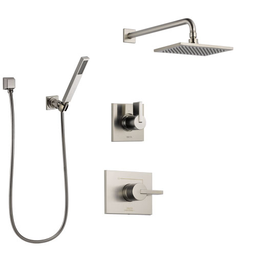 Delta Vero Stainless Steel Finish Shower System with Control Handle, 3-Setting Diverter, Showerhead, and Hand Shower with Wall Bracket SS142531SS4