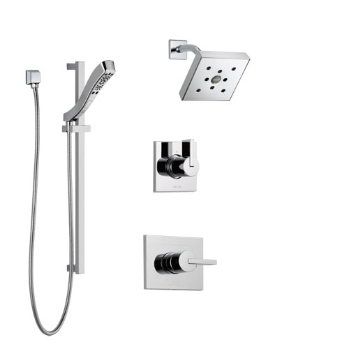 Delta Vero Chrome Finish Shower System with Control Handle, 3-Setting Diverter, Showerhead, and Hand Shower with Slidebar SS1425325