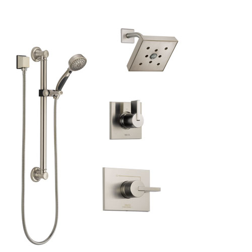 Delta Vero Stainless Steel Finish Shower System with Control Handle, 3-Setting Diverter, Showerhead, and Hand Shower with Grab Bar SS142532SS4
