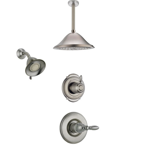 Delta Victorian Stainless Steel Finish Shower System with Control Handle, 3-Setting Diverter, Showerhead, and Ceiling Mount Showerhead SS14255SS5