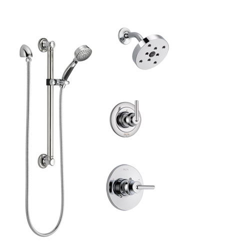 Delta Trinsic Chrome Finish Shower System with Control Handle, 3-Setting Diverter, Showerhead, and Hand Shower with Grab Bar SS1425913