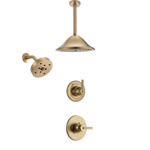 Delta Trinsic Champagne Bronze Finish Shower System with Control Handle, 3-Setting Diverter, Showerhead, and Ceiling Mount Showerhead SS14259CZ4