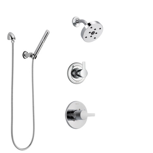 Delta Compel Chrome Finish Shower System with Control Handle, 3-Setting Diverter, Showerhead, and Hand Shower with Wall Bracket SS1426116