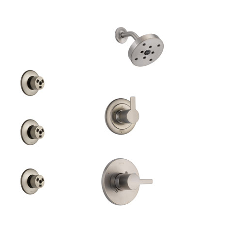 Delta Compel Stainless Steel Finish Shower System with Control Handle, 3-Setting Diverter, Showerhead, and 3 Body Sprays SS142611SS1