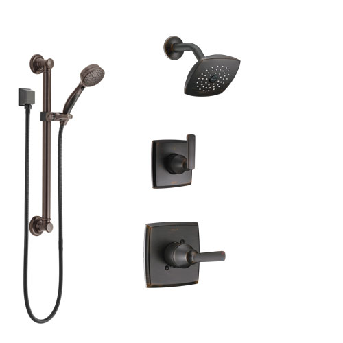 Delta Ashlyn Venetian Bronze Finish Shower System with Control Handle, 3-Setting Diverter, Showerhead, and Hand Shower with Grab Bar SS142641RB3