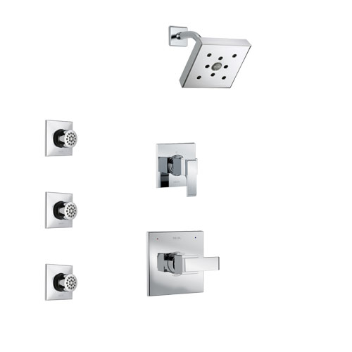 Delta Ara Chrome Finish Shower System with Control Handle, 3-Setting Diverter, Showerhead, and 3 Body Sprays SS1426711