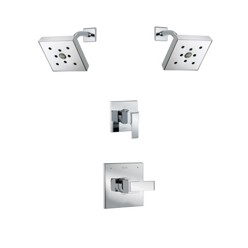 Delta Ara Chrome Finish Shower System with Control Handle, 3-Setting Diverter, 2 Showerheads SS1426716