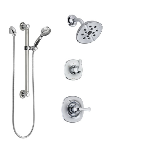 Delta Addison Chrome Finish Shower System with Control Handle, 3-Setting Diverter, Showerhead, and Hand Shower with Grab Bar SS1429213