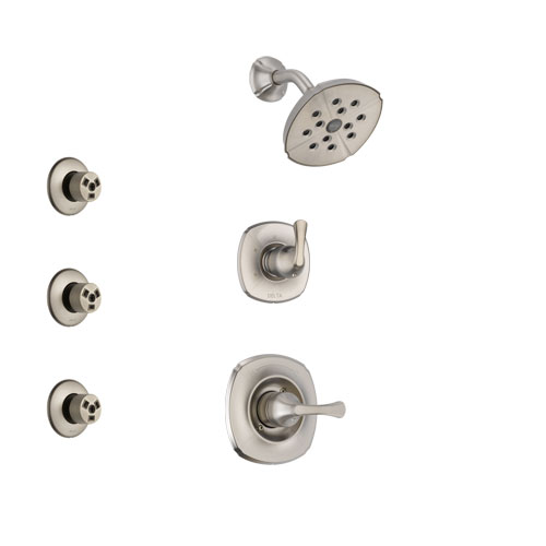 Delta Addison Stainless Steel Finish Shower System with Control Handle, 3-Setting Diverter, Showerhead, and 3 Body Sprays SS14292SS1