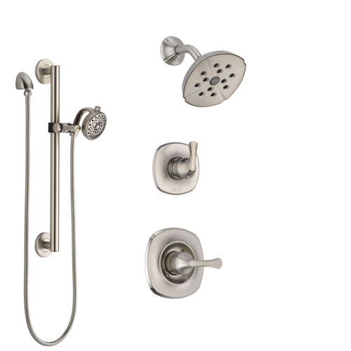 Delta Addison Stainless Steel Finish Shower System with Control Handle, 3-Setting Diverter, Showerhead, and Hand Shower with Grab Bar SS14292SS4