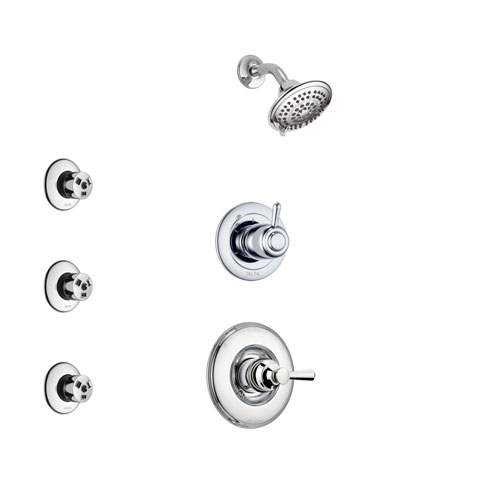 Delta Linden Chrome Finish Shower System with Control Handle, 3-Setting Diverter, Showerhead, and 3 Body Sprays SS142932