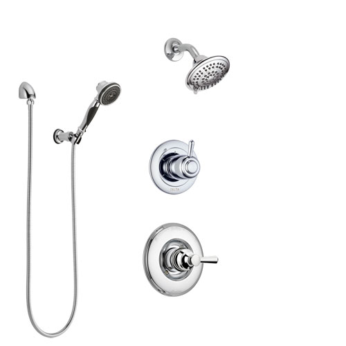 Delta Linden Chrome Finish Shower System with Control Handle, 3-Setting Diverter, Showerhead, and Hand Shower with Wall Bracket SS142933