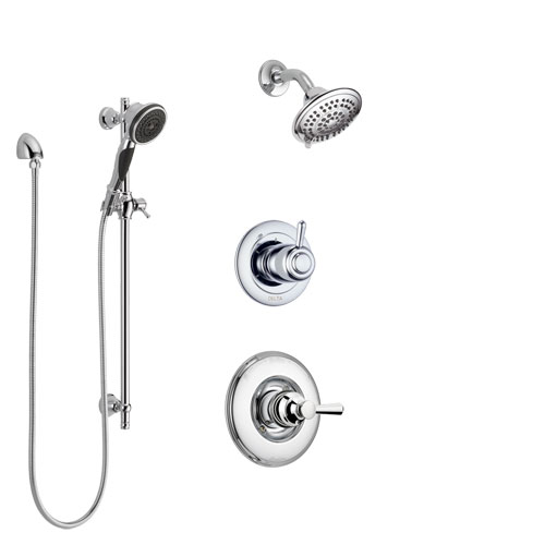 Delta Linden Chrome Finish Shower System with Control Handle, 3-Setting Diverter, Showerhead, and Hand Shower with Slidebar SS142935