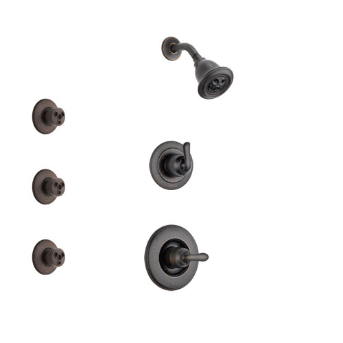 Delta Linden Venetian Bronze Finish Shower System with Control Handle, 3-Setting Diverter, Showerhead, and 3 Body Sprays SS14294RB2