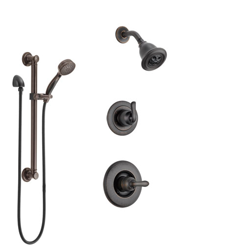 Delta Linden Venetian Bronze Finish Shower System with Control Handle, 3-Setting Diverter, Showerhead, and Hand Shower with Grab Bar SS14294RB3