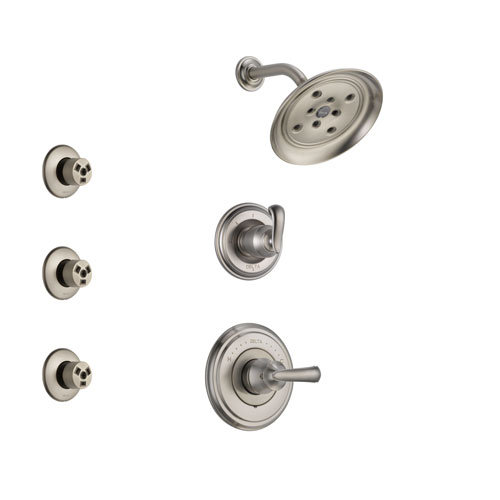 Delta Cassidy Stainless Steel Finish Shower System with Control Handle, 3-Setting Diverter, Showerhead, and 3 Body Sprays SS142971SS1