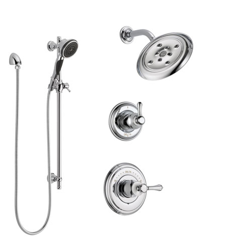 Delta Cassidy Chrome Finish Shower System with Control Handle, 3-Setting Diverter, Showerhead, and Hand Shower with Slidebar SS1429735