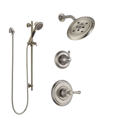 Delta Cassidy Stainless Steel Finish Shower System with Control Handle, 3-Setting Diverter, Showerhead, and Hand Shower with Slidebar SS142973SS4