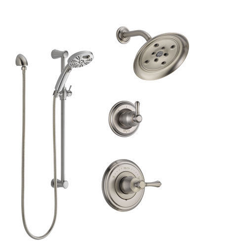 Delta Cassidy Stainless Steel Finish Shower System with Control Handle, 3-Setting Diverter, Showerhead, & Temp2O Hand Shower with Slidebar SS142973SS6