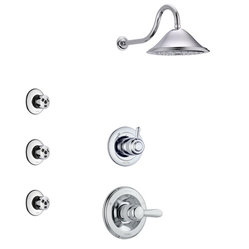 Delta Lahara Chrome Finish Shower System with Control Handle, 3-Setting Diverter, Showerhead, and 3 Body Sprays SS14388