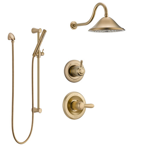 Delta Lahara Champagne Bronze Finish Shower System with Control Handle, 3-Setting Diverter, Showerhead, and Hand Shower with Slidebar SS1438CZ1