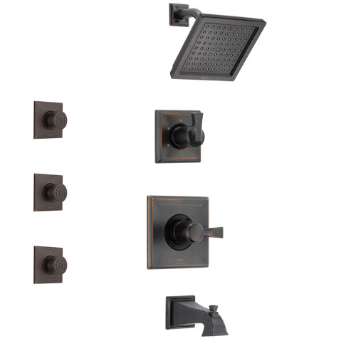 Delta Dryden Venetian Bronze Finish Tub and Shower System with Control Handle, 3-Setting Diverter, Showerhead, and 3 Body Sprays SS144511RB2