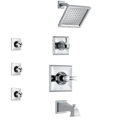 Delta Dryden Chrome Finish Tub and Shower System with Control Handle, 3-Setting Diverter, Showerhead, and 3 Body Sprays SS1445122