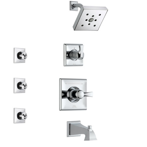 Delta Dryden Chrome Finish Tub and Shower System with Control Handle, 3-Setting Diverter, Showerhead, and 3 Body Sprays SS1445132