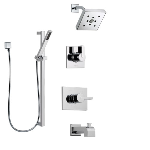 Delta Vero Chrome Finish Tub and Shower System with Control Handle, 3-Setting Diverter, Showerhead, and Hand Shower with Slidebar SS1445334