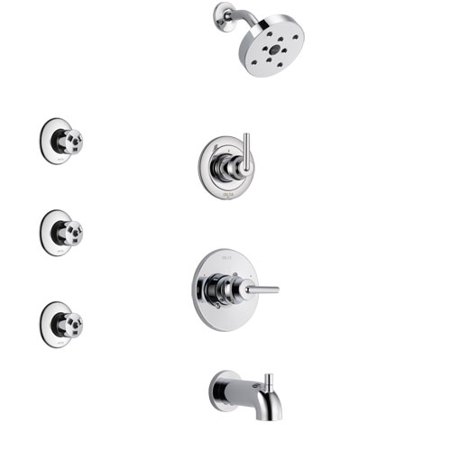 Delta Trinsic Chrome Finish Tub and Shower System with Control Handle, 3-Setting Diverter, Showerhead, and 3 Body Sprays SS144592