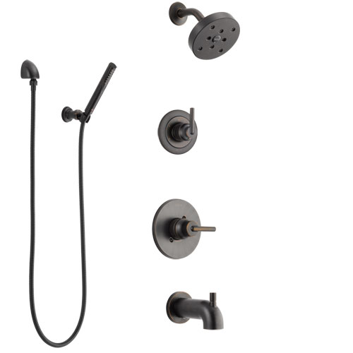 Delta Trinsic Venetian Bronze Tub and Shower System with Control Handle, 3-Setting Diverter, Showerhead, and Hand Shower with Wall Bracket SS14459RB5
