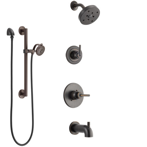 Delta Trinsic Venetian Bronze Tub and Shower System with Control Handle, 3-Setting Diverter, Showerhead, and Hand Shower with Grab Bar SS14459RB6