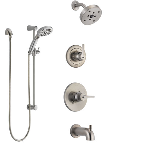 Delta Trinsic Stainless Steel Finish Tub and Shower System with Control Handle, Diverter, Showerhead, and Temp2O Hand Shower with Slidebar SS14459SS4