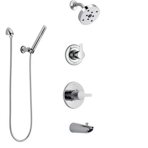 Delta Compel Chrome Finish Tub and Shower System with Control Handle, 3-Setting Diverter, Showerhead, and Hand Shower with Wall Bracket SS144616