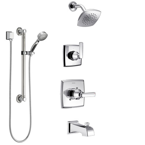 Delta Ashlyn Chrome Finish Tub and Shower System with Control Handle, 3-Setting Diverter, Showerhead, and Hand Shower with Grab Bar SS144643