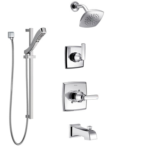 Delta Ashlyn Chrome Finish Tub and Shower System with Control Handle, 3-Setting Diverter, Showerhead, and Hand Shower with Slidebar SS144644