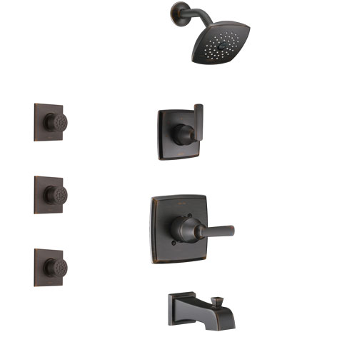 Delta Ashlyn Venetian Bronze Finish Tub and Shower System with Control Handle, 3-Setting Diverter, Showerhead, and 3 Body Sprays SS14464RB2