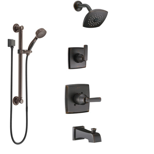 Delta Ashlyn Venetian Bronze Tub and Shower System with Control Handle, 3-Setting Diverter, Showerhead, and Hand Shower with Grab Bar SS14464RB3