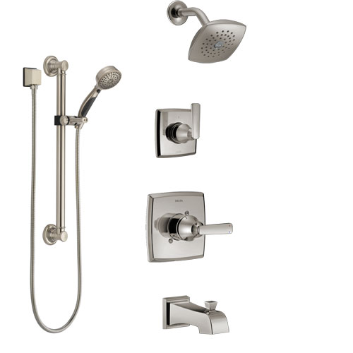 Delta Ashlyn Stainless Steel Finish Tub and Shower System with Control Handle, Diverter, Showerhead, and Hand Shower with Grab Bar SS14464SS3