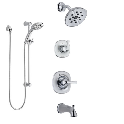 Delta Addison Chrome Finish Tub and Shower System with Control Handle, 3-Setting Diverter, Showerhead, and Temp2O Hand Shower with Slidebar SS144924