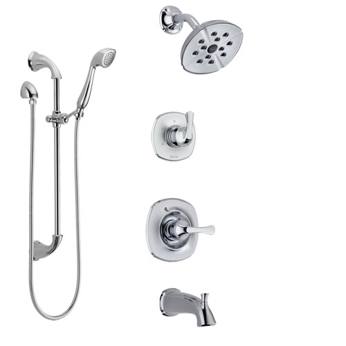Delta Addison Chrome Finish Tub and Shower System with Control Handle, 3-Setting Diverter, Showerhead, and Hand Shower with Slidebar SS144925