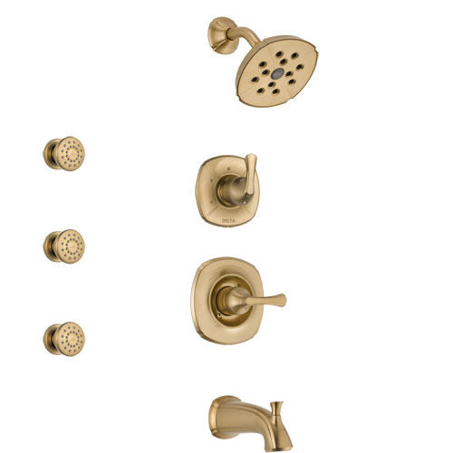 Delta Addison Champagne Bronze Finish Tub and Shower System with Control Handle, 3-Setting Diverter, Showerhead, and 3 Body Sprays SS14492CZ1