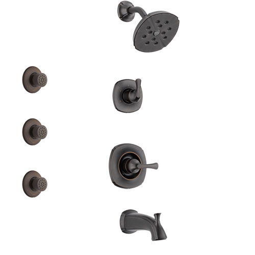 Delta Addison Venetian Bronze Finish Tub and Shower System with Control Handle, 3-Setting Diverter, Showerhead, and 3 Body Sprays SS14492RB1