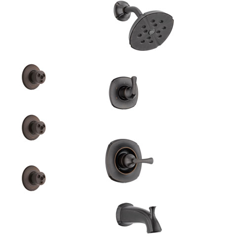 Delta Addison Venetian Bronze Finish Tub and Shower System with Control Handle, 3-Setting Diverter, Showerhead, and 3 Body Sprays SS14492RB2