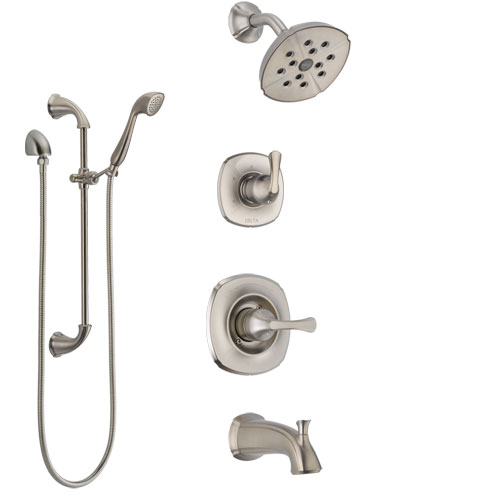 Delta Addison Stainless Steel Finish Tub and Shower System with Control Handle, Diverter, Showerhead, and Hand Shower with Slidebar SS14492SS5